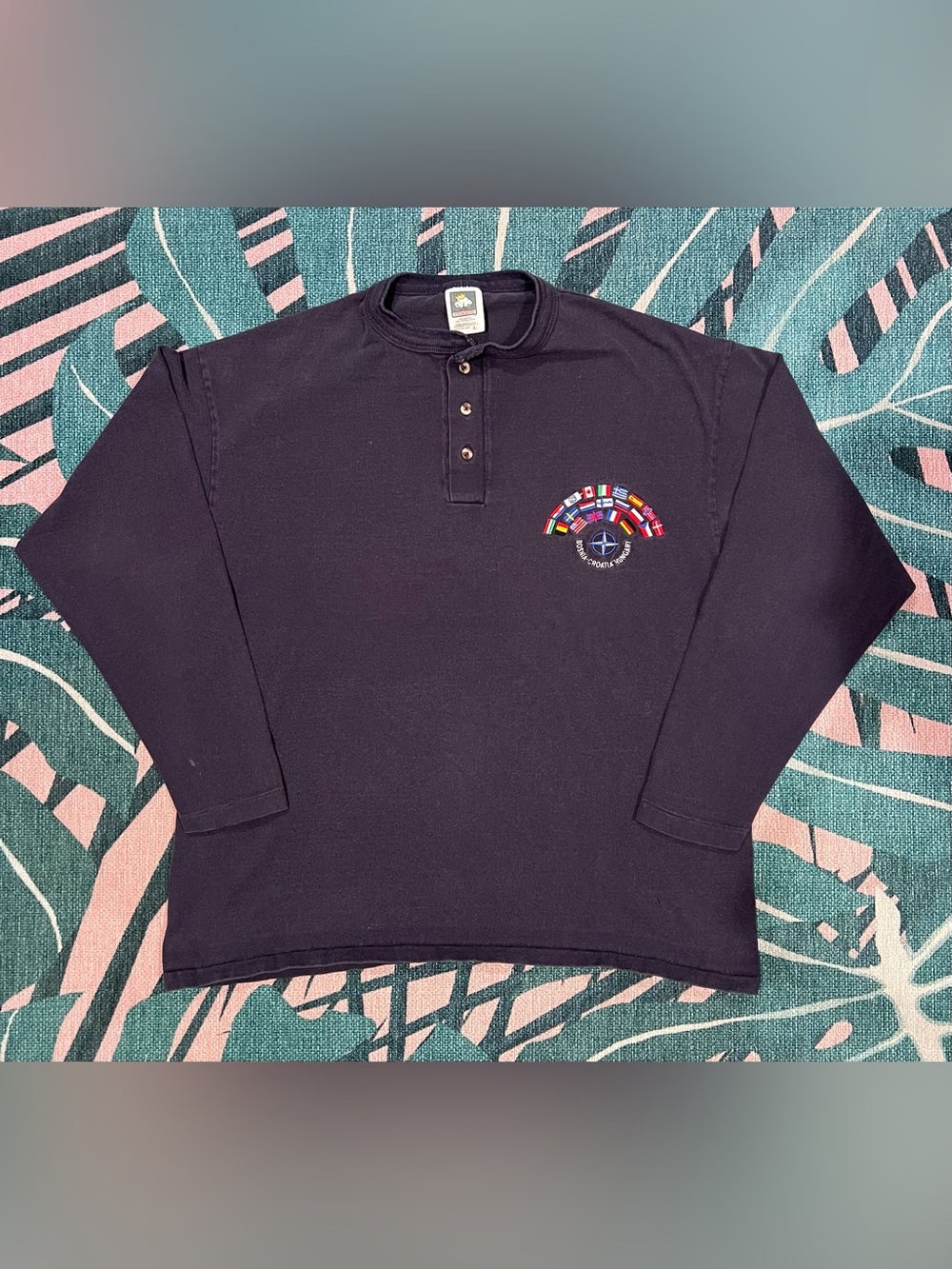 Vintage Cotton Deluxe NATO Bosnia Croatia Hungary Military Collectible Henley